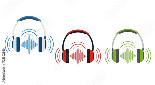 Dynamic headphones with sound waves showcasing music, audio, and podcasting concepts