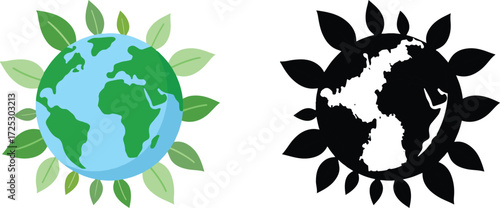 Green planet earth surrounded by vibrant green leaves symbolizing environmental conservation and eco-friendly living vector