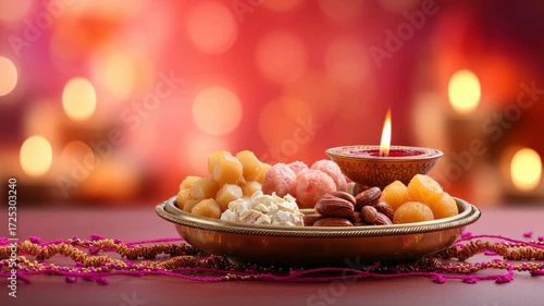 Bhai Dooj Celebration Thali with Sweets and Diya