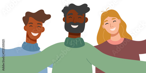 Concept of selfie on a camera. Taking a photo. Man holding smartphone and taking a photo of yourself and friends. Vector hand drawn clipart isolated on white.