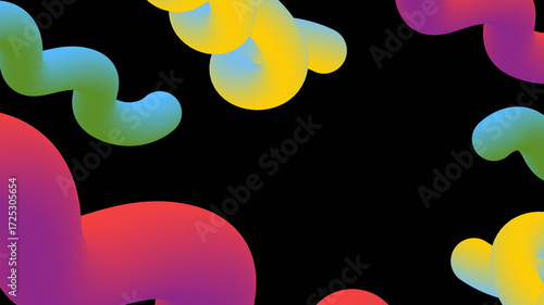 Colorful Gradient Abstract Shapes on Black Background.