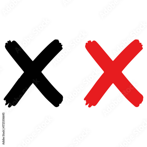 Black and red cross mark symbols.