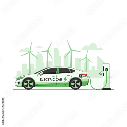 White Electric Car Charging at Station.