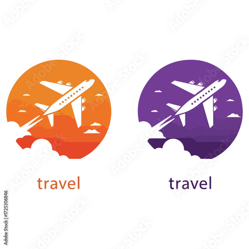 Airplane travel logo set for tourism and aviation business.