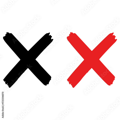 Black and red cross mark symbols.