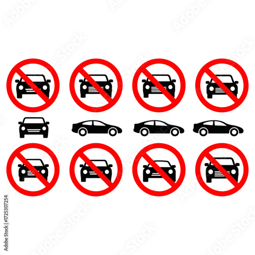 Set of car prohibition signs and car icons. Free Download Set of car prohibition signs and car icons. - GFXLoad