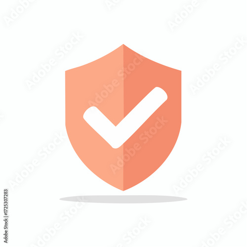 Shield icon with a white check mark indicates safety and protection measures for online security and reliability