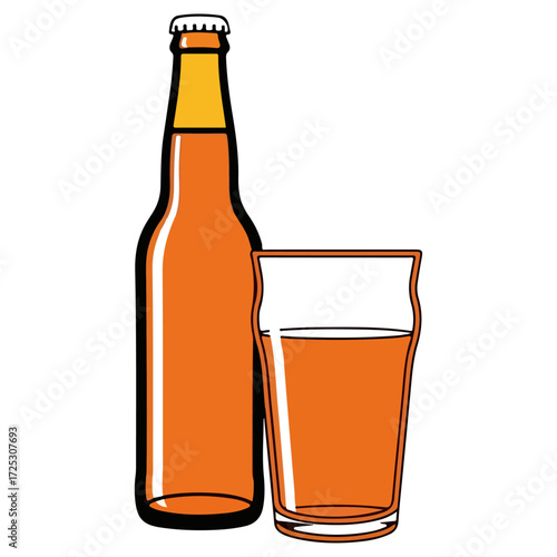 Beer bottle and glass of beer, perfect for refreshment and enjoyment.