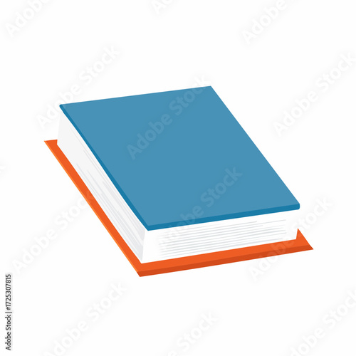 Book in blue and orange cover with thick stack of white pages for education reading