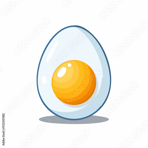 Cartoon illustration of a halved boiled egg with a bright yellow yolk and egg white shell