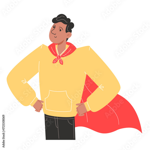 A person in a yellow hoodie and red cape