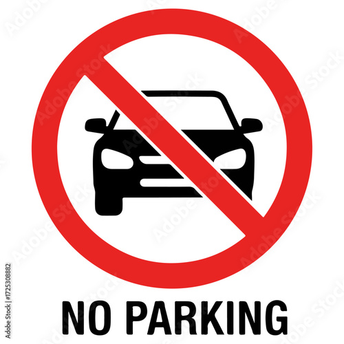 Red circle sign with car graphic no parking.