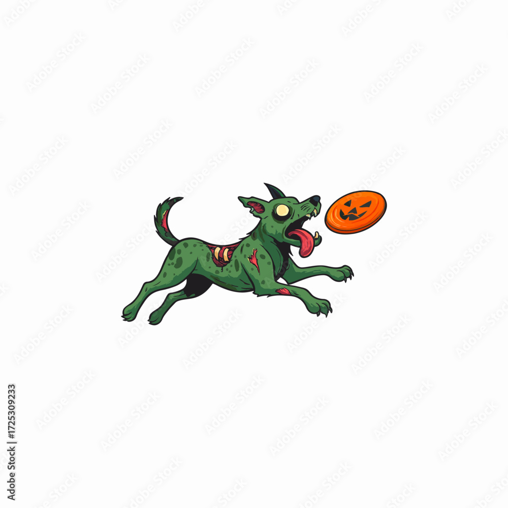 Obraz premium A zombie dog chases a Halloween frisbee.