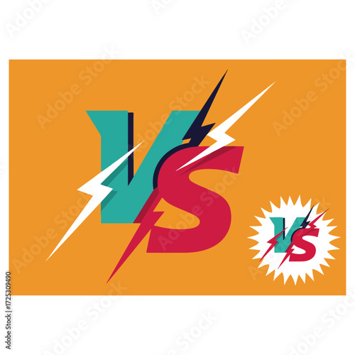 Versus letters with lightning bolts graphic design.