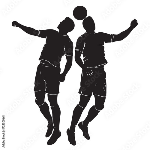 Dynamic Silhouette of Soccer Players Heading a Ball