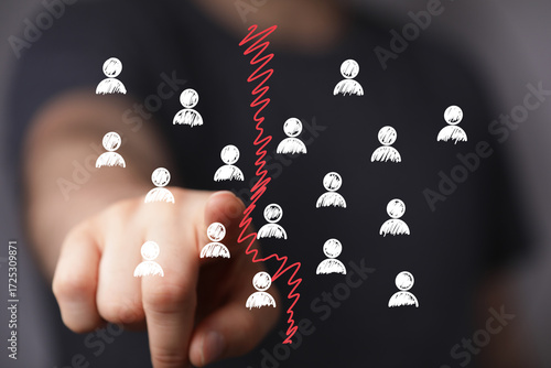 Tableau sur toile Image depicting a business split, team division, separation, conflict, crisis, or disagreement