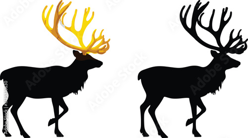 Majestic stag silhouette with fiery antlers contrasted against a powerful realistic deer vector