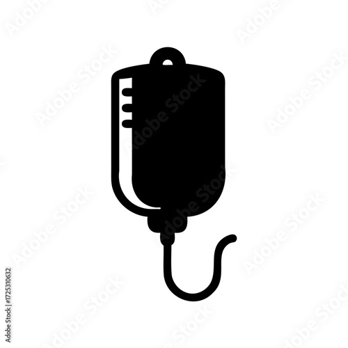 Black silhouette illustration of an IV drip bag for medical treatment