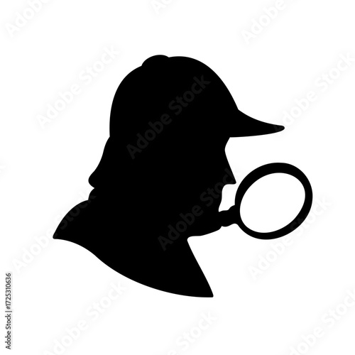 Silhouette of a Detective with Deerstalker Hat Holding a Magnifying Glass