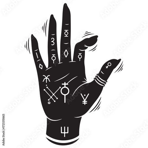 Stylized Esoteric Hand with Mystical Symbols and Glyphs Illustration
