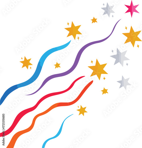 Abstract celebration with colorful swirls and stars dynamic motion festive background for joyful design vector