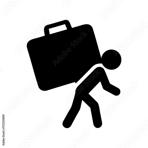Heavy burden pictogram of person carrying extremely large briefcase on their back