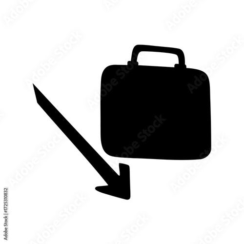 Declining Business Fortunes Depicted by Downward Arrow Aimed at Briefcase Silhouette
