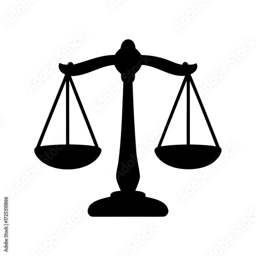 Black silhouette of scales of justice against a white background