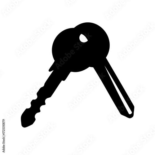 Black silhouette image of two keys overlapping on a white background