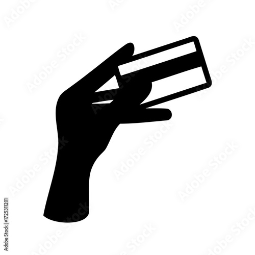 Silhouette of a hand holding a credit card against a white background