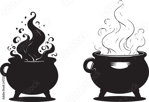 Whimsical halloween witch cauldrons filled with bubbling potions and mystical smoke for spooky celebrations vector