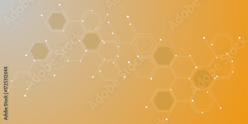 Genetic engineering and molecular structure, hexagon DNA network, science chemical and biotechnology concept. Abstract technology connects concept white geometric hexagons pattern with medical.