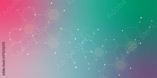 Genetic engineering and molecular structure, hexagon DNA network, science chemical and biotechnology concept. Abstract technology connects concept white geometric hexagons pattern with medical.