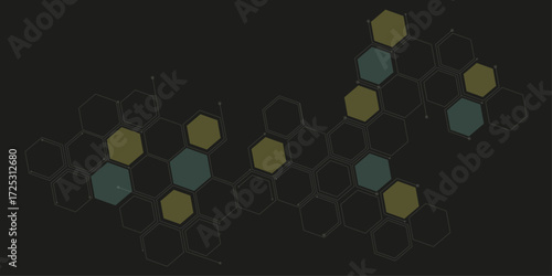 Genetic engineering and molecular structure, hexagon DNA network, science chemical and biotechnology concept. Abstract technology connects concept white geometric hexagons pattern with medical.