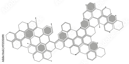 Abstract white hexagon concept background. Hexagonal Molecular structure abstract tech network pattern. Abstract geometric hexagon with connecting dots and lines. Minimalist abstract background.