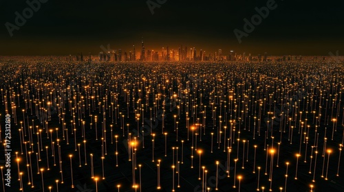 Night Cityscape: A Futuristic Metropolis Illuminates the Dark Horizon