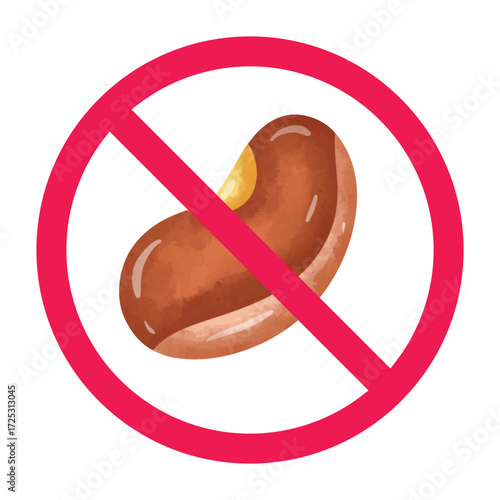 No bean sign, forbidden bean sign, do not eat beans symbol, beans prohibited sign, red crossed circle vector illustration
