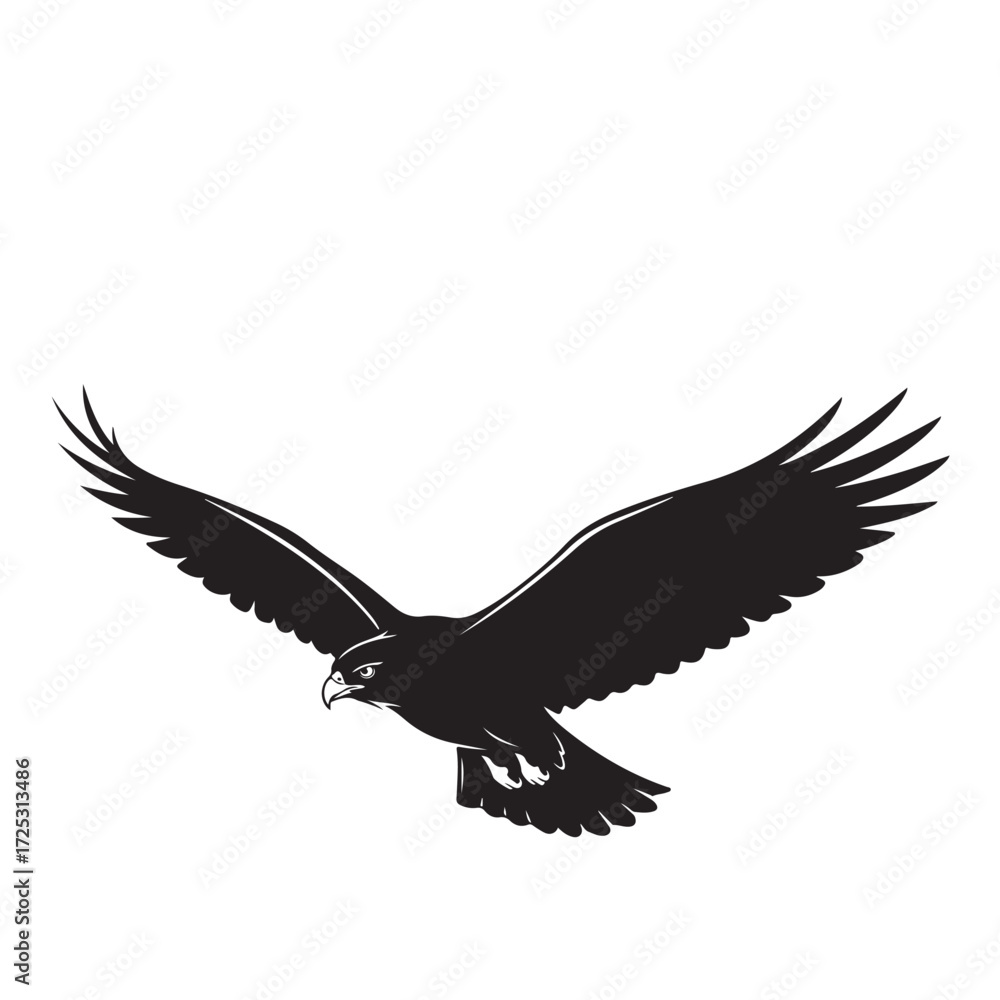 Obraz premium Soaring Eagle Silhouette with Extended Wings on White Background