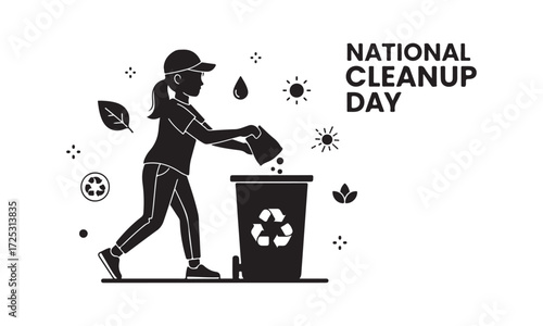 Person cleaning up trash for national cleanup day illustration