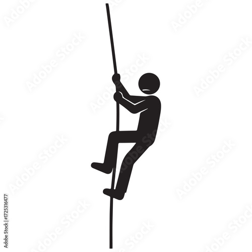 Black Silhouette of a Person Climbing a Vertical Pole