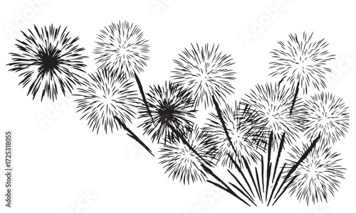 Stylized Graphic Illustration of Exploding Fireworks Bursts