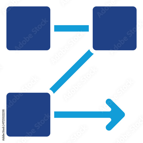 Workflow Path Glyph Dual Tone Blue Icon Design Vector - Diagram with connected blocks and arrows, symbolizing workflow, structure, and process management