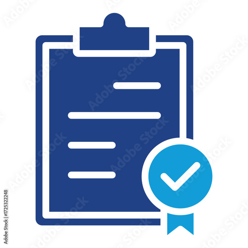 Verified Checklist Glyph Dual Tone Blue Icon Design Vector - clipboard with checklist and badge showing verified tasks and approved records
