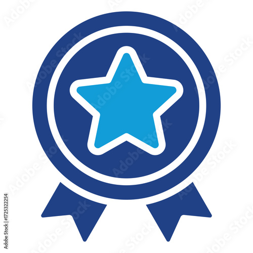 Award Badge Glyph Dual Tone Blue Icon Design Vector - Circular badge with a star in the center, symbolizing recognition, honor, and excellence