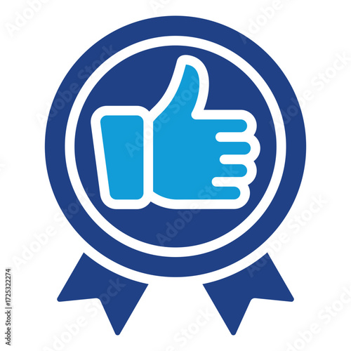Approval Badge Glyph Dual Tone Blue Icon Design Vector - medal with thumbs up representing approval, satisfaction, and trusted recognition