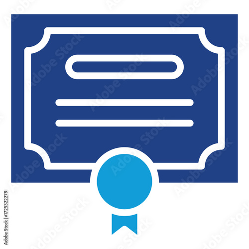Certificate Glyph Dual Tone Blue Icon Design Vector - Certificate with ribbon, representing qualification, completion, and official recognition