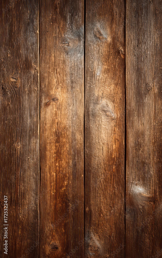 Naklejka premium Rustic Wood Panel Texture: A detailed close-up reveals the rugged texture of weathered wood panels, showcasing the natural grain and rich tones of aged timber.