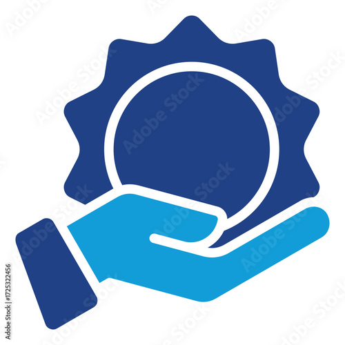 Quality Standard Glyph Dual Tone Blue Icon Design Vector - hand holding a badge symbolizing certification, standard, and trusted quality assurance