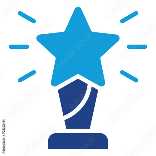 Star Trophy Glyph Dual Tone Blue Icon Design Vector - Trophy with a star on top, symbolizing victory, recognition, and excellence