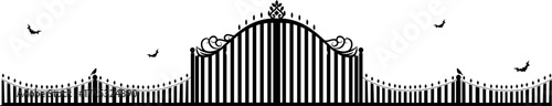 Wrought iron gate and fence with vintage decorative design in black steel
